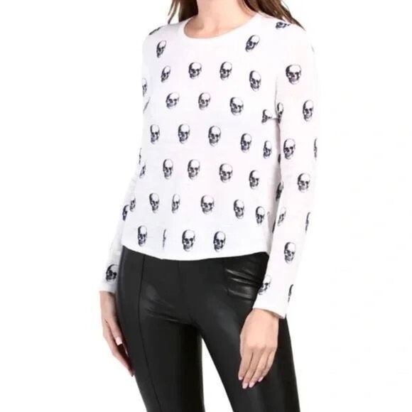 Skull Cashmere Cotton Skull Print Sweater in White Black Small NWT - Picture 1 of 8